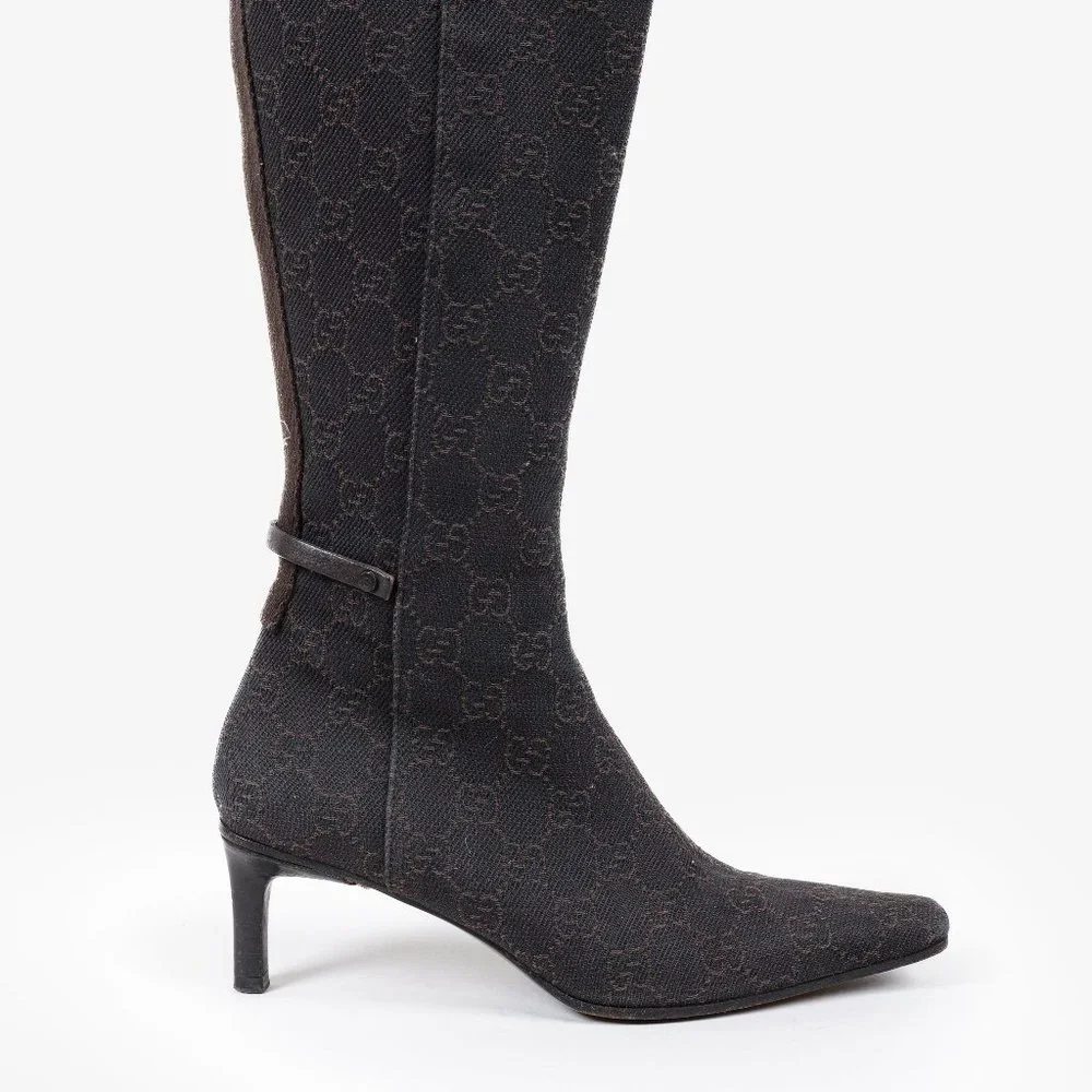 *SOLD* Gucci GG Monogram Canvas Espresso Brown Boots - Picture 1 of 12